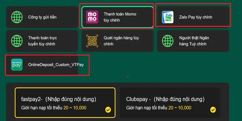 Nạp tiền OK365 thông qua ví điện tử